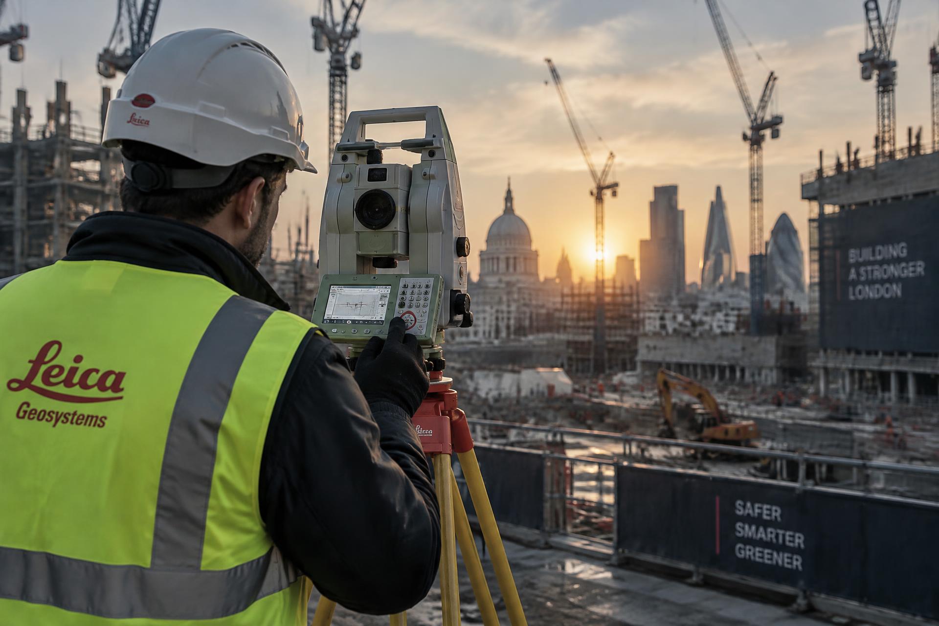 Cadmap surveyor operating a robotic total station on a London construction site